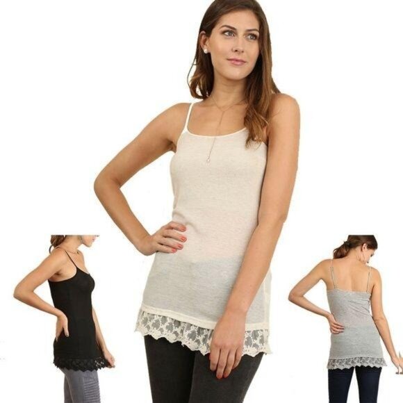 Umgee Womens Lace Trim Cami Tank Top - Picture 1 of 7